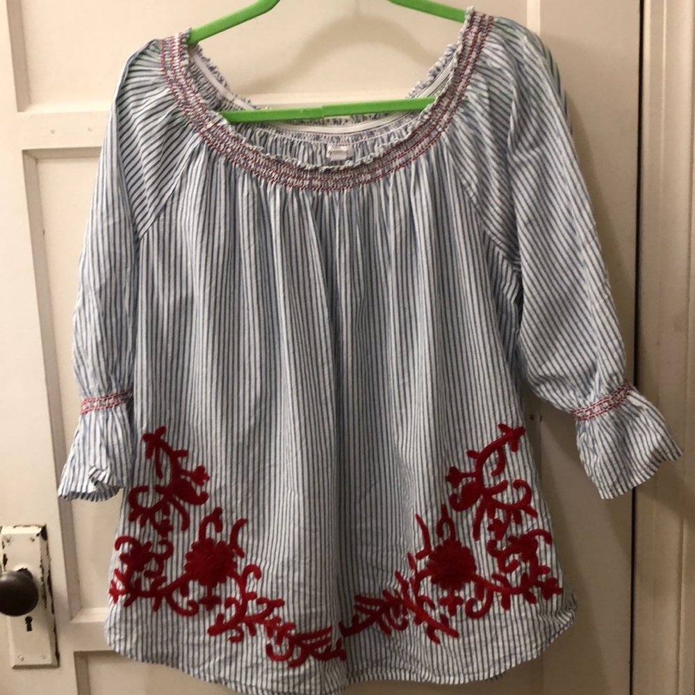 Blue strip embroidered top